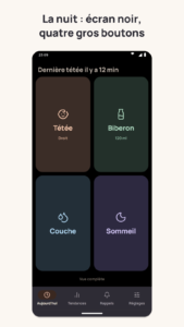 Suivi de grossesse – BumpBrief BumpBrief : le mode nuit, écran noir et quatre gros boutons